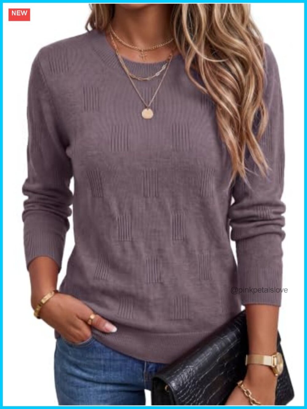 Soft Knit Crew Neck Long Sleeve Pullover Sweater Business Casual Top